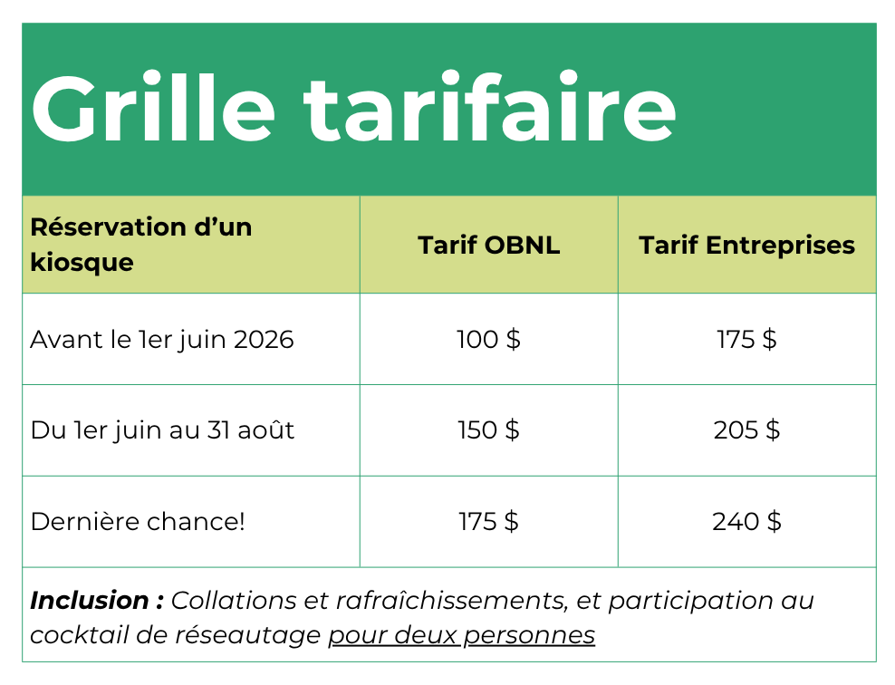 Grille tarifaire kiosque